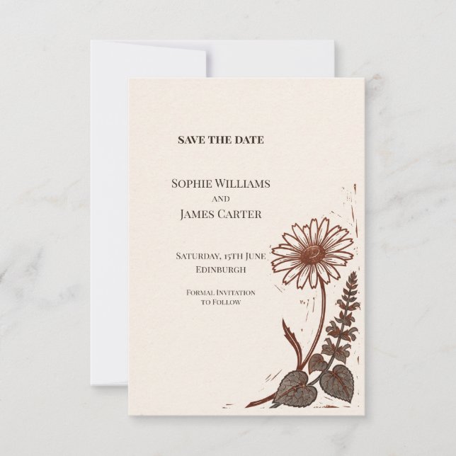 Save The Date Dramatique Linogravure Daisy Rouille (Devant)