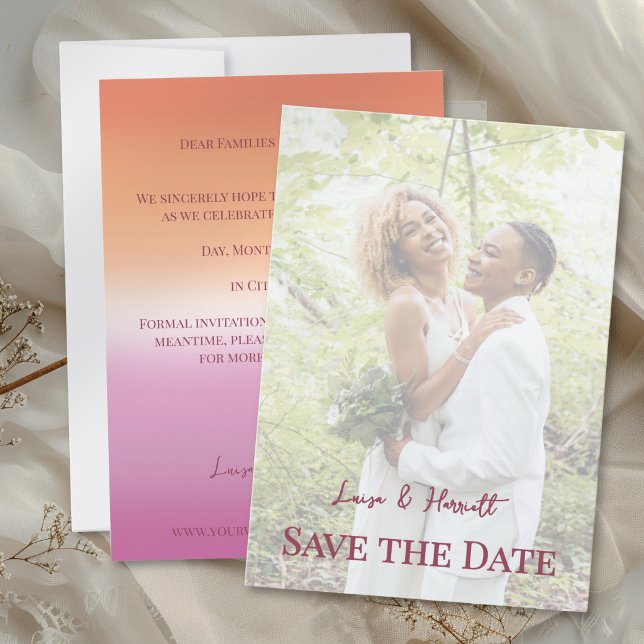 Save The Date Drapeau de fierté à dégradé de mariage lesbien (Créateur téléchargé)