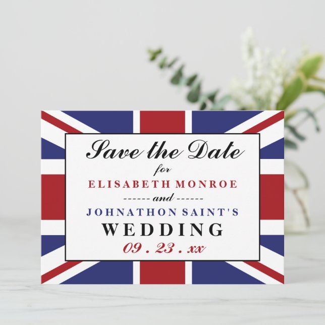 Save The Date Drapeau Union Jack Mariage Britannique Enregistrer (Debout devant)