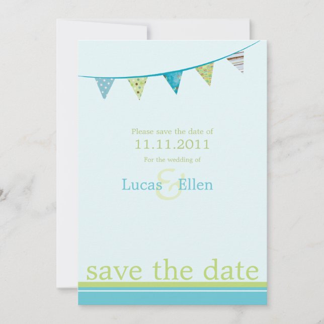 Save The Date Drapeaux De Fête Enregistrer La Date - Bleu & Vert (Devant)