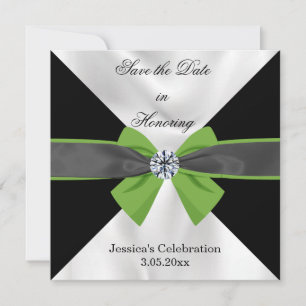 Save The Date Draperie classique noir et blanc avec Bow vert