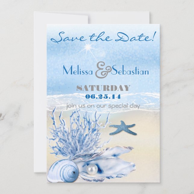 Save The Date Dream Shore Beach Mariage très bleuEnregistrer la  (Devant)