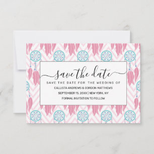 Save The Date Dreamcatcher Bohème Turquoise Pink perlé Chevron