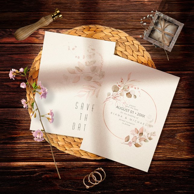Save The Date Dreamy Foliage Mariage Blush Pink ID817 (Créateur téléchargé)