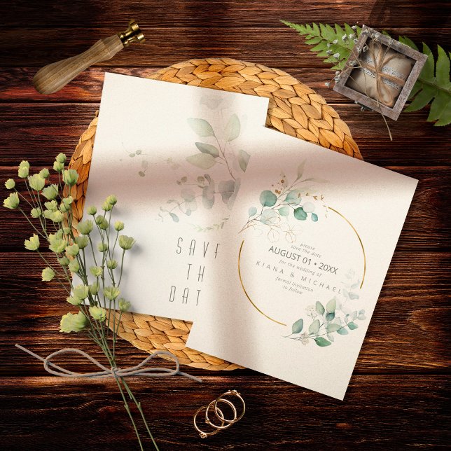 Save The Date Dreamy Greenery Mariage Green/Blue ID817 (Créateur téléchargé)