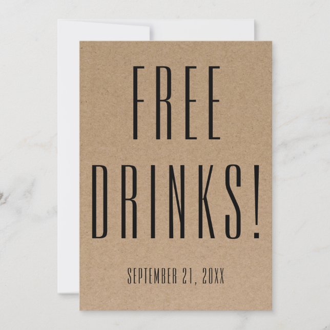 Save The Date Drôle Boissons Libres Mariage Kraft Enregistrer La (Devant)