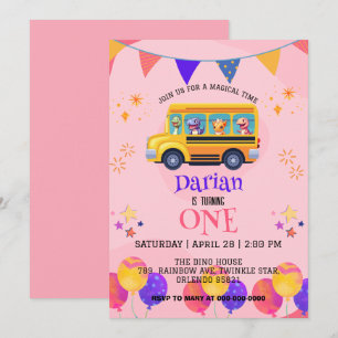 Save The Date Drôle dinosaure Retour À L'École Bus filles Annive