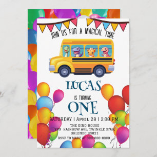 Save The Date Drôle dinosaure Retour à l'école Bus garçon Annive