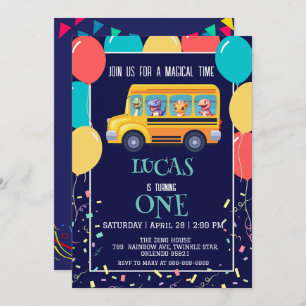 Save The Date Drôle dinosaure Retour à l'école Bus garçon Annive