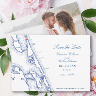 Save The Date Duck NC Map Élégant Mariage bleu marine