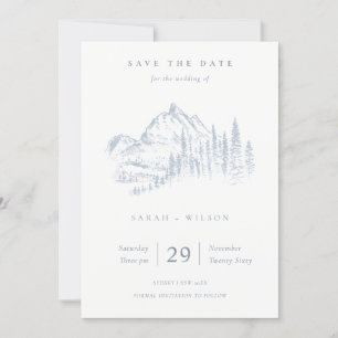Save The Date Dusky Blue Grey Kraft Rustique Pine Mountain Croqu