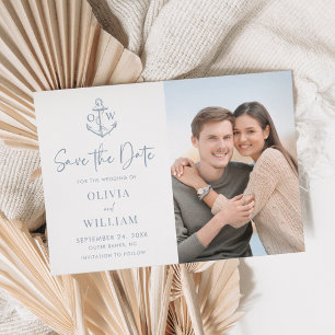 Save The Date Dusty Blue Ancre nautique Monogram Mariage Photo