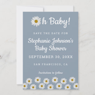 Save The Date Dusty Blue Bohemian Daisies Oh Baby Baby shower