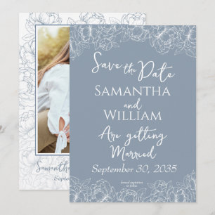 Save The Date Dusty Blue Boho Floral Mariage moderne