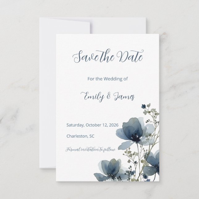 Save The Date Dusty Blue Botanical Wedding (Devant)