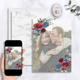 Save The Date Dusty Blue Burgundy Vellum Photo Enregistrer la da