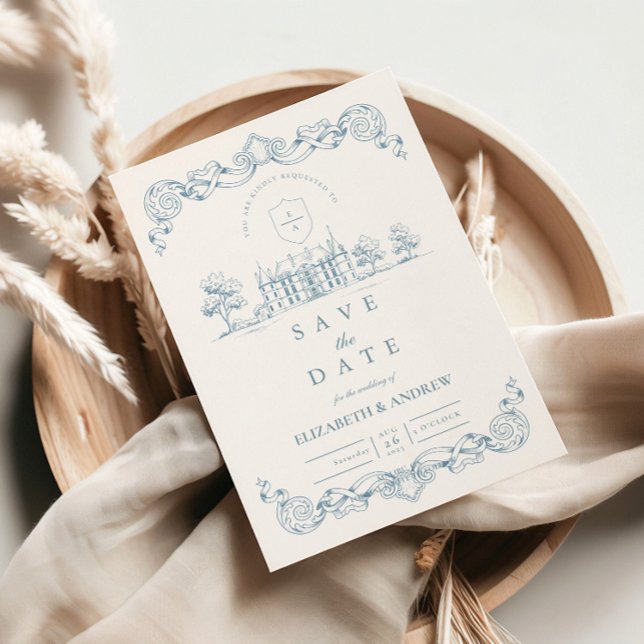 Save The Date Dusty Blue Chateau Baroque Wedding (Créateur téléchargé)