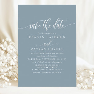 Save The Date Dusty Blue Elegant Calligraphie Enregistrer La Dat