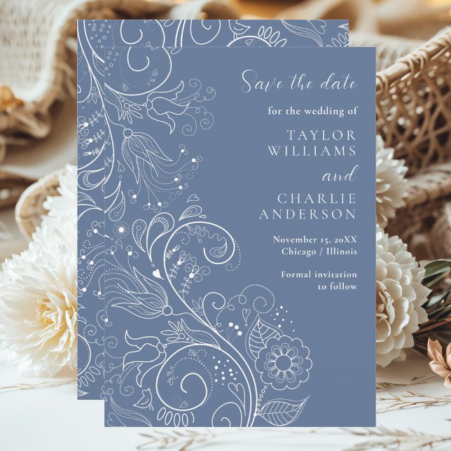 Save The Date Dusty Blue élégant Mariage floral (Créateur téléchargé)