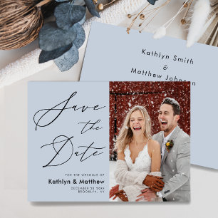 Save The Date Dusty Blue Elegant Script Mariage photo moderne