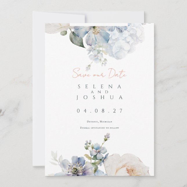 Save The Date Dusty Blue Enregistrer la date | Design romantique (Devant)
