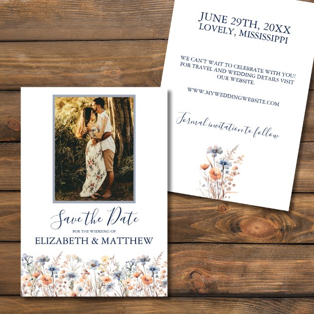 Save The Date Dusty Blue et Peach Fleurs sauvages Enregistrer la (Créateur téléchargé)