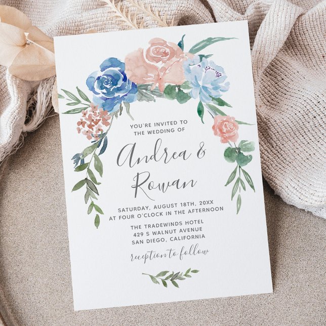 Save The Date Dusty Blue et rose Floral Garland Mariage Inviter (Créateur téléchargé)
