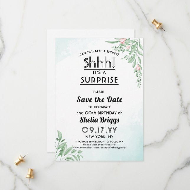 Save The Date Dusty Blue Eucalyptus 40e anniversaire (Devant/Arrière en situation)