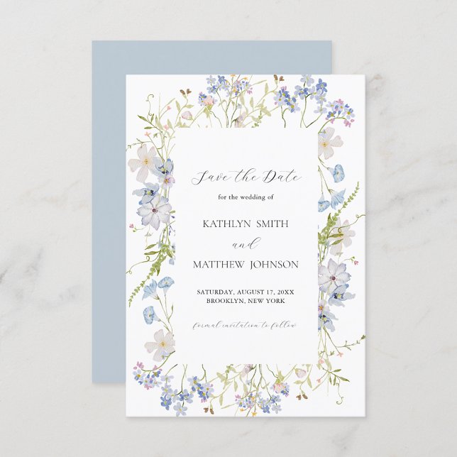 Save The Date Dusty Blue Fleur sauvage Whimsical moderne Mariage (Créateur téléchargé)