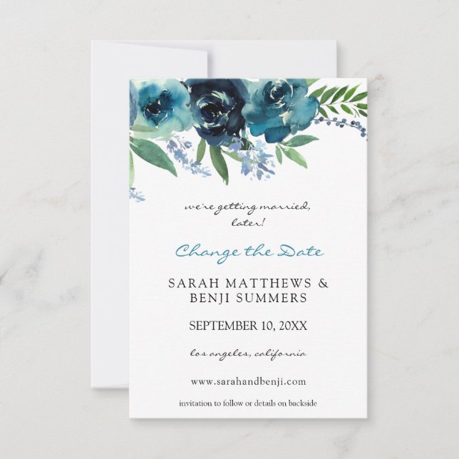 Save The Date Dusty Blue Floral 2 Modifier la date (Devant)