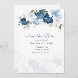 Save The Date Dusty Blue Floral Bloom Eucalyptus Succulent