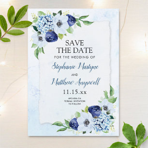 Save The Date Dusty Blue Floral Botanical Watercolor Wedding