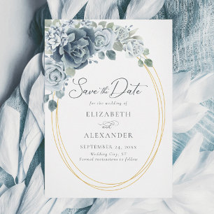 Save The Date Dusty Blue Floral Elegant Mariage d'aquarelle