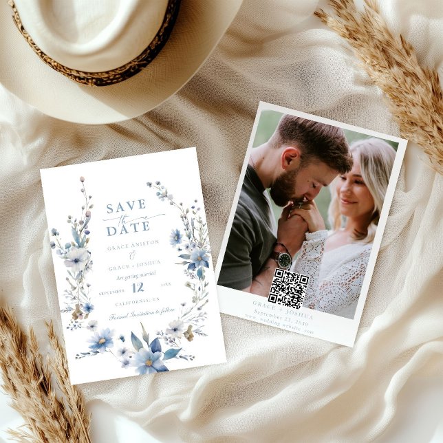 Save The Date Dusty Blue Floral Mariage de printemps Sauvez le (Créateur téléchargé)