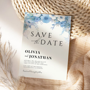 Save The Date Dusty Blue Floral Mariage élégant