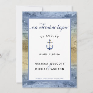 Save The Date Dusty Blue Gold Nautical Navy Mariage d'événements
