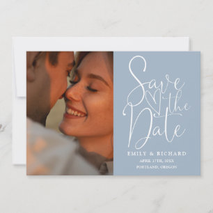 Save The Date Dusty Blue Mariage 2 Photo Élégant Script