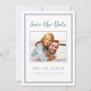 Save The Date Dusty Blue Mariage simple Fiançailles photo modern