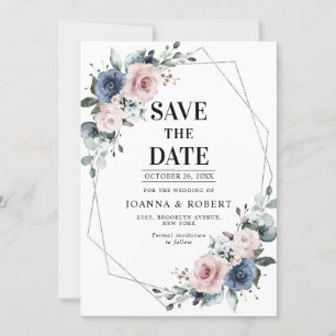 Save The Date Dusty Blue Mauve Eucalyptus Mariage géométrique En