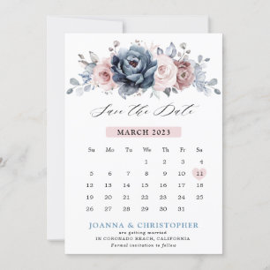 Save The Date Dusty Blue Mauve Rose rose ardoise Florale Mariage