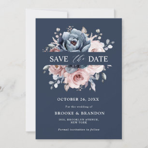 Save The Date Dusty Blue Mauve Rose rose ardoise Florale Mariage
