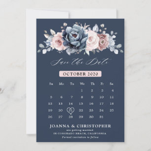 Save The Date Dusty Blue Mauve Rose rose ardoise Florale Mariage