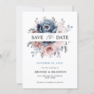 Save The Date Dusty Blue Mauve Rose rose ardoise Mariage floral