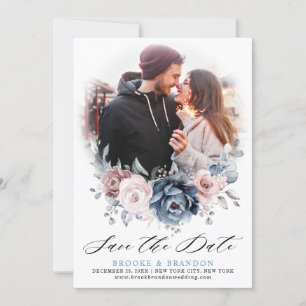 Save The Date Dusty Blue Mauve Rose rose floral Enregistrer la d