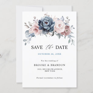Save The Date Dusty Blue Mauve Rose rose floral Enregistrer la d