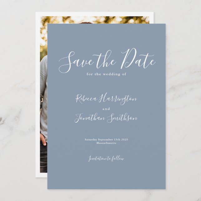 Save The Date Dusty Blue Minimal Wedding Enregistrer La Date (Devant / Derrière)