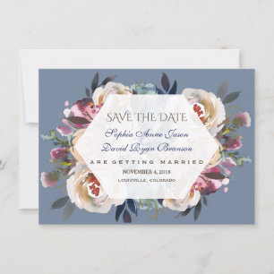 Save The Date Dusty Blue Misty Floral Rose Enregistrer La Date