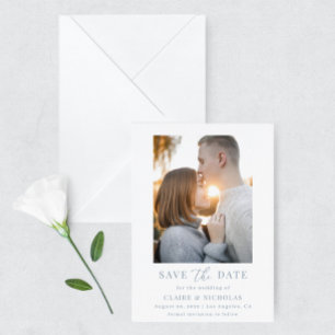 Save The Date Dusty Blue Modern Elegant Wedding Photo