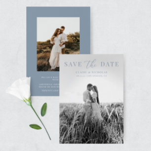 Save The Date Dusty Blue Modern Elegant Wedding Photo