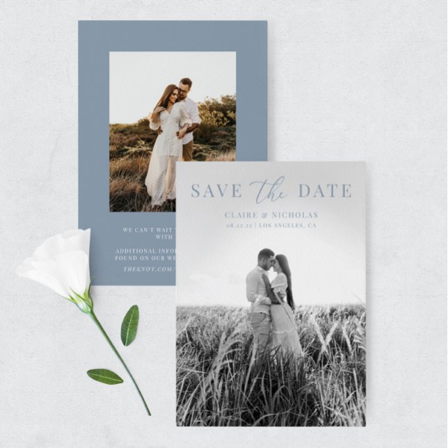 Save The Date Dusty Blue Modern Elegant Wedding Photo (Créateur téléchargé)